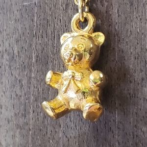 Vintage Gold Tone Teddy Bear Necklace